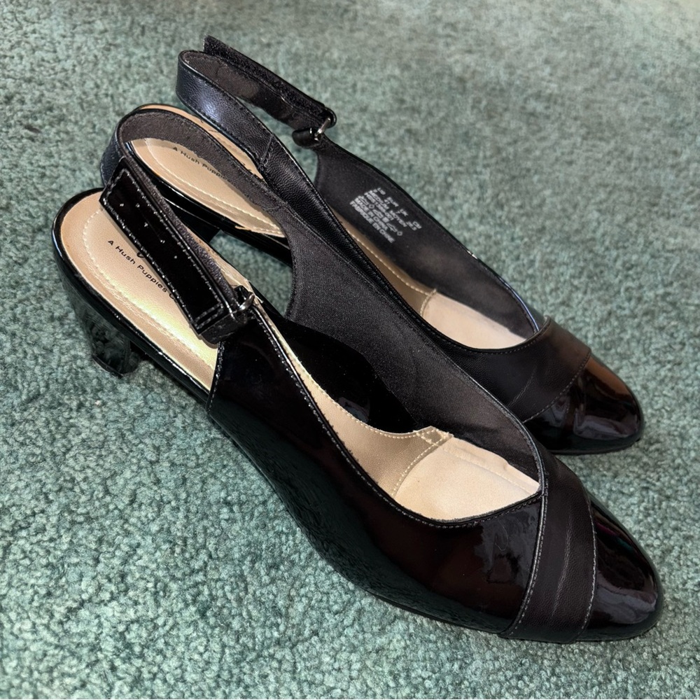 Hush Puppies Black Kitten Heels Slingback Closed Toe Pumps
